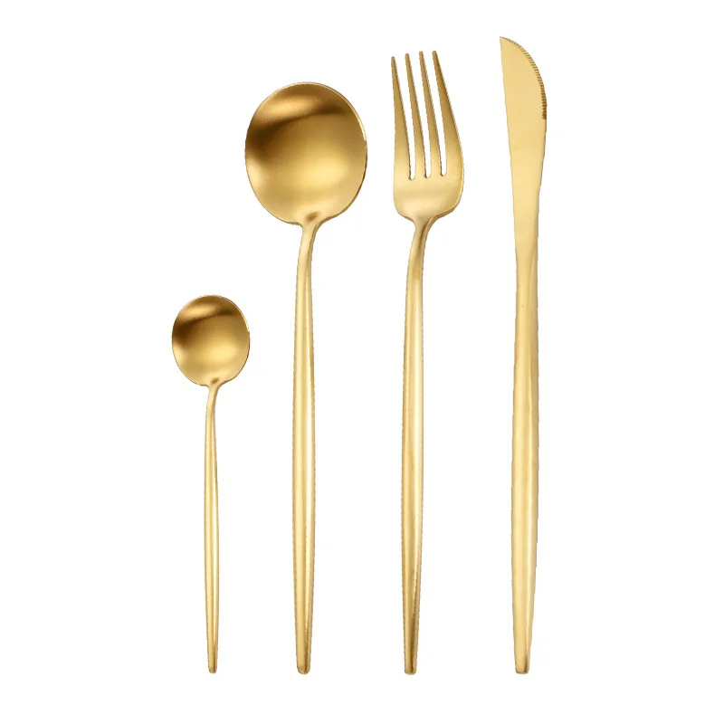 Sanding Thick Portuguese Knife, Fork And Spoon Suit 304 Stainless Steel Tableware Gold 4 Piece Set - Shop at LoveMi