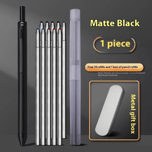 Multi functional Four color One Black Technology Gravity Induction Ballpoint Pen Press Type Matte Black Gift Set - Shop at LoveMi