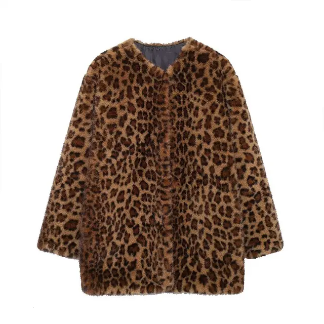 Winter New Fashion Animal Print Artificial Fur Effect Coat Jacket Leopard Print - Shop at LoveMi