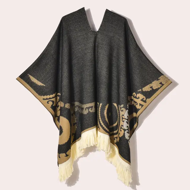 Western Denim Style Men's And Women's Shawl Tassel Pullover Keep Warm Outdoor Large Cloak Cloak Origin Black Coffee - Shop at LoveMi
