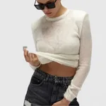 Pure Color Simple Round Neck Long Sleeve Sweater - White
