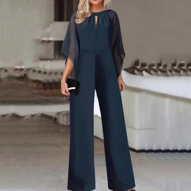 Women's Solid Color Short sleeved Fashion Jumpsuit Dark Blue - Shop at LoveMi