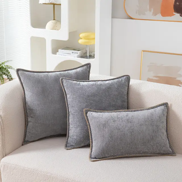 New Chenille Wool Edge Pillow Cover Gray - Shop at LoveMi