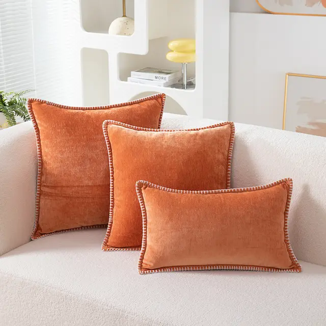 New Chenille Wool Edge Pillow Cover Orange - Shop at LoveMi