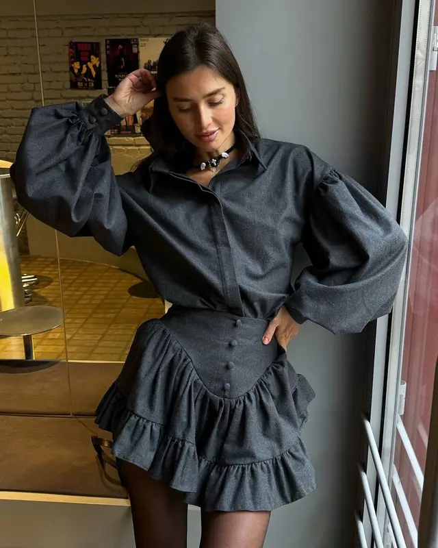 Women's Plaid Design Ruffled Suit Dark Gray - Shop at LoveMi