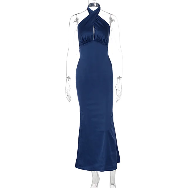Summer Fashion Elegant Backless Sleeveless Dress Blue - Shop at LoveMi