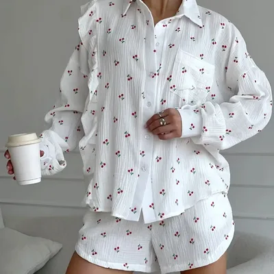 Pure Cotton Printed Cardigan Ruffled Home Printing - Shop at LoveMi