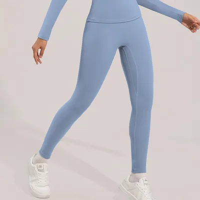 Fall Winter Fashion Brushed Slim Fit Commuter Yoga Clothes Two piece Set Sky Blue Pants - Shop at LoveMi