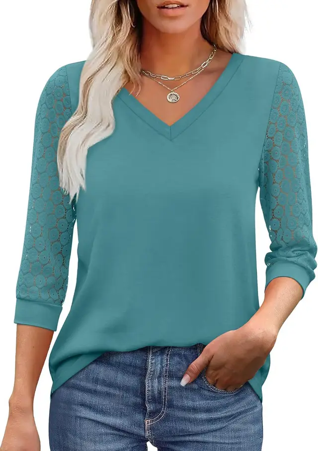 Hollow out Lace Tops Casual Loose Ocean Green - Shop at LoveMi