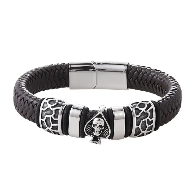 Stainless Steel Charm Men's Leather Cord Bracelet Brown - Shop at LoveMi