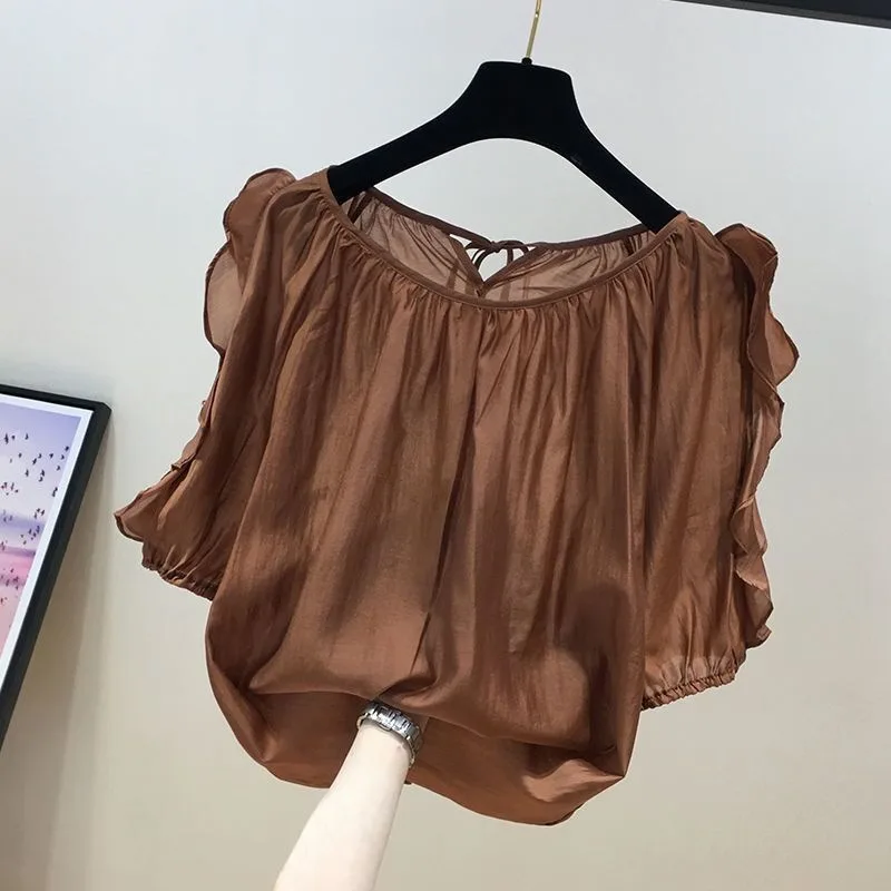 Western Style Cute Youth-looking T-shirt - Brown