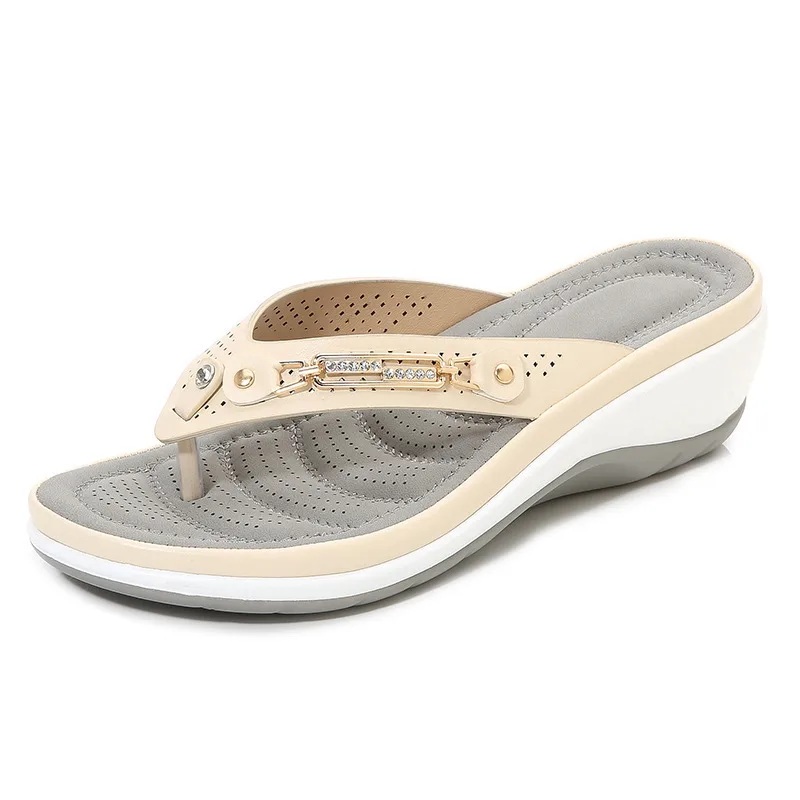Sandals Women Beach Wedge Fashion Apricot - Shop at LoveMi