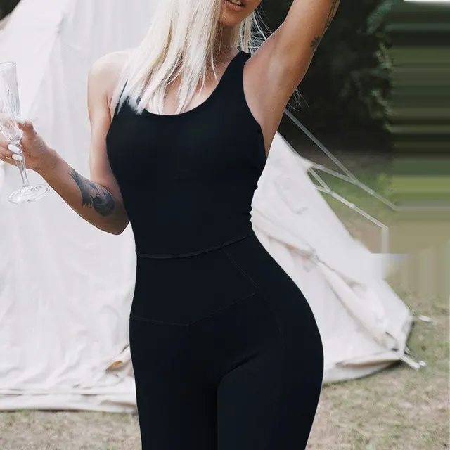 One piece Running Fitness Sports Elastic Breathable Yoga Bodysuit Women Black - Shop at LoveMi