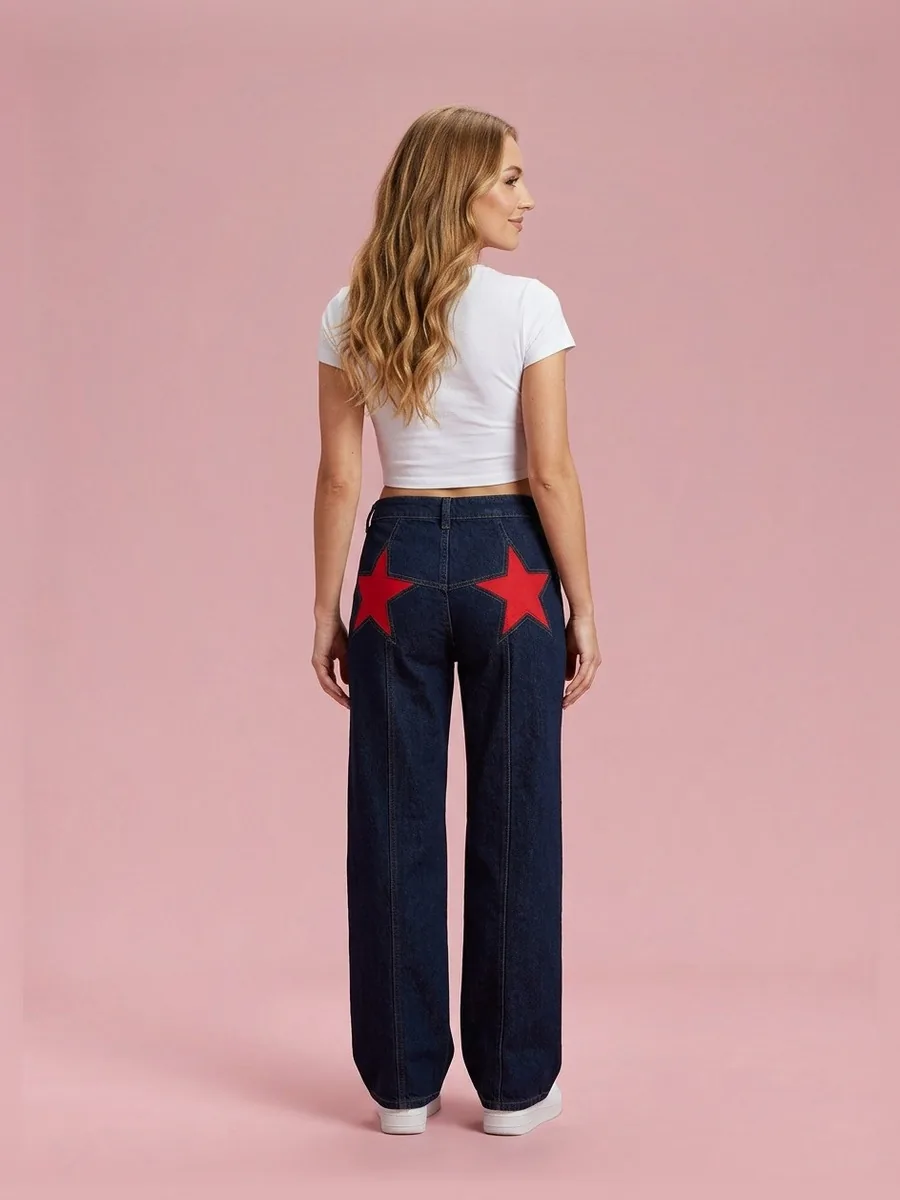 Bootcut Star Jeans with Contrast Back Patches - Blue - View 1