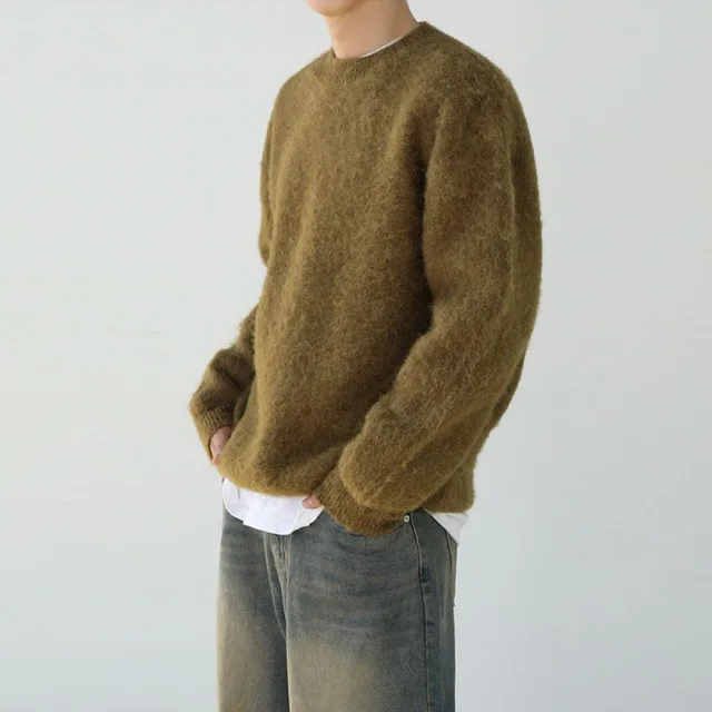 Lazy Round Neck Soft Wool Sweater Olive Yellow - Shop at LoveMi