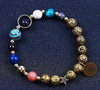 Twelve Constellations Bracelets Blue San Volcanic Rock Ancient & Gold Beaded Bracelet - Scorpio