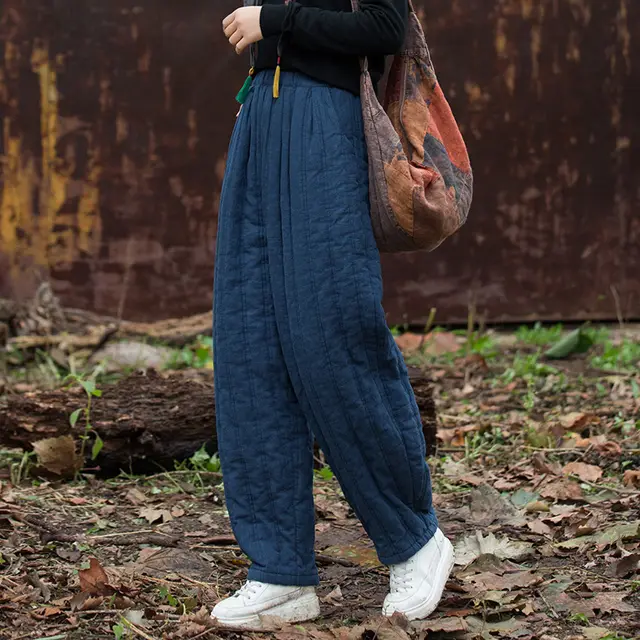 Fashionable All match Casual Slim Women Cotton Pants Purplish Blue - Shop at LoveMi