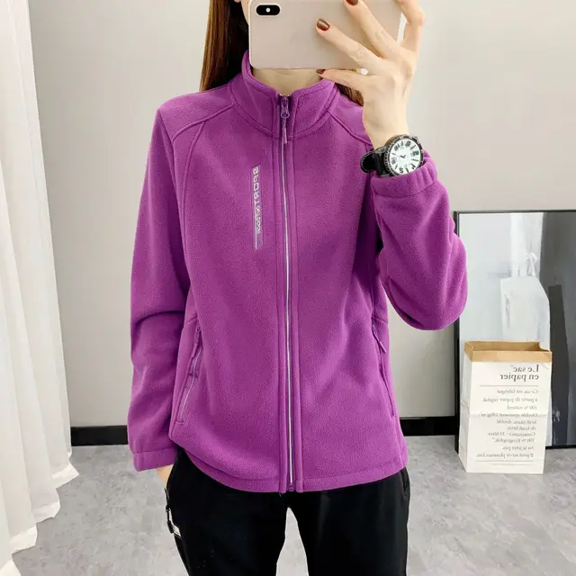 Fleece Sweater Warm Breathable Cardigan Women Purple - Shop at LoveMi