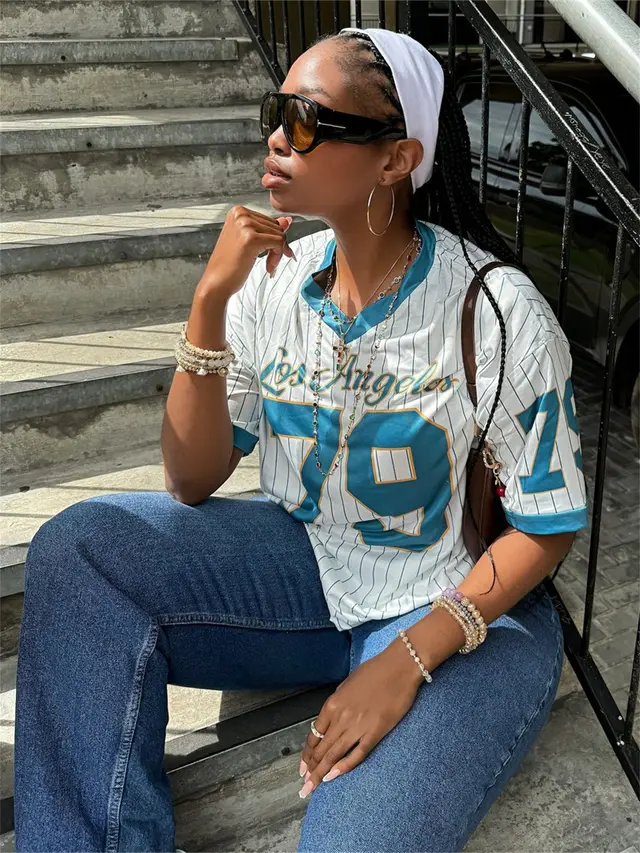 Women's Casual Loose Street Printed V neck Short Sleeve Green - Shop at LoveMi