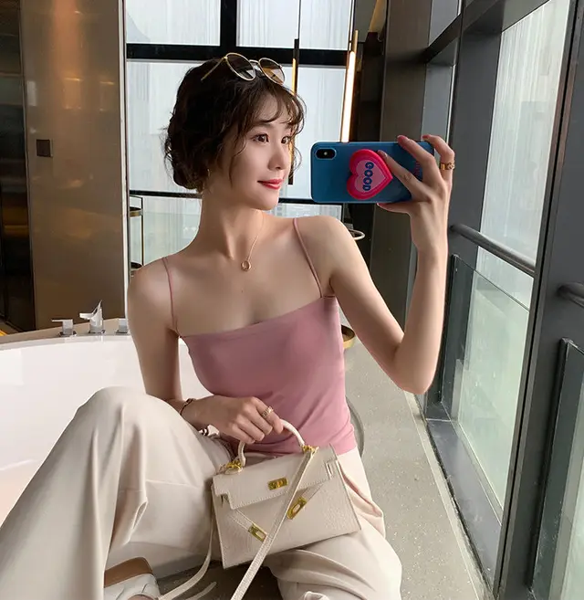 Solid Color Back Bandeau Sling Chest Pad Fixed Cup Pink - Shop at LoveMi