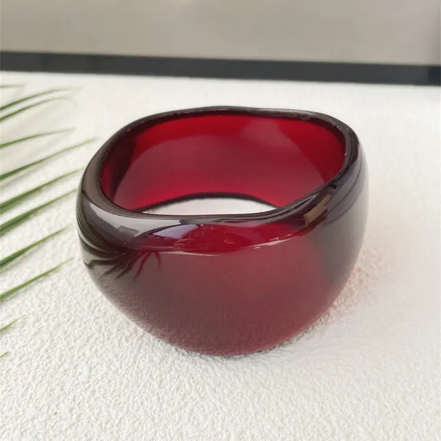 Marble Pattern Acrylic Bracelet Irregular Female Transparent Wine Red - Shop at LoveMi