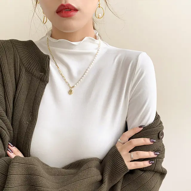 Women's Viscose Fiber Half Turtleneck Bottoming Shirt White - Shop at LoveMi