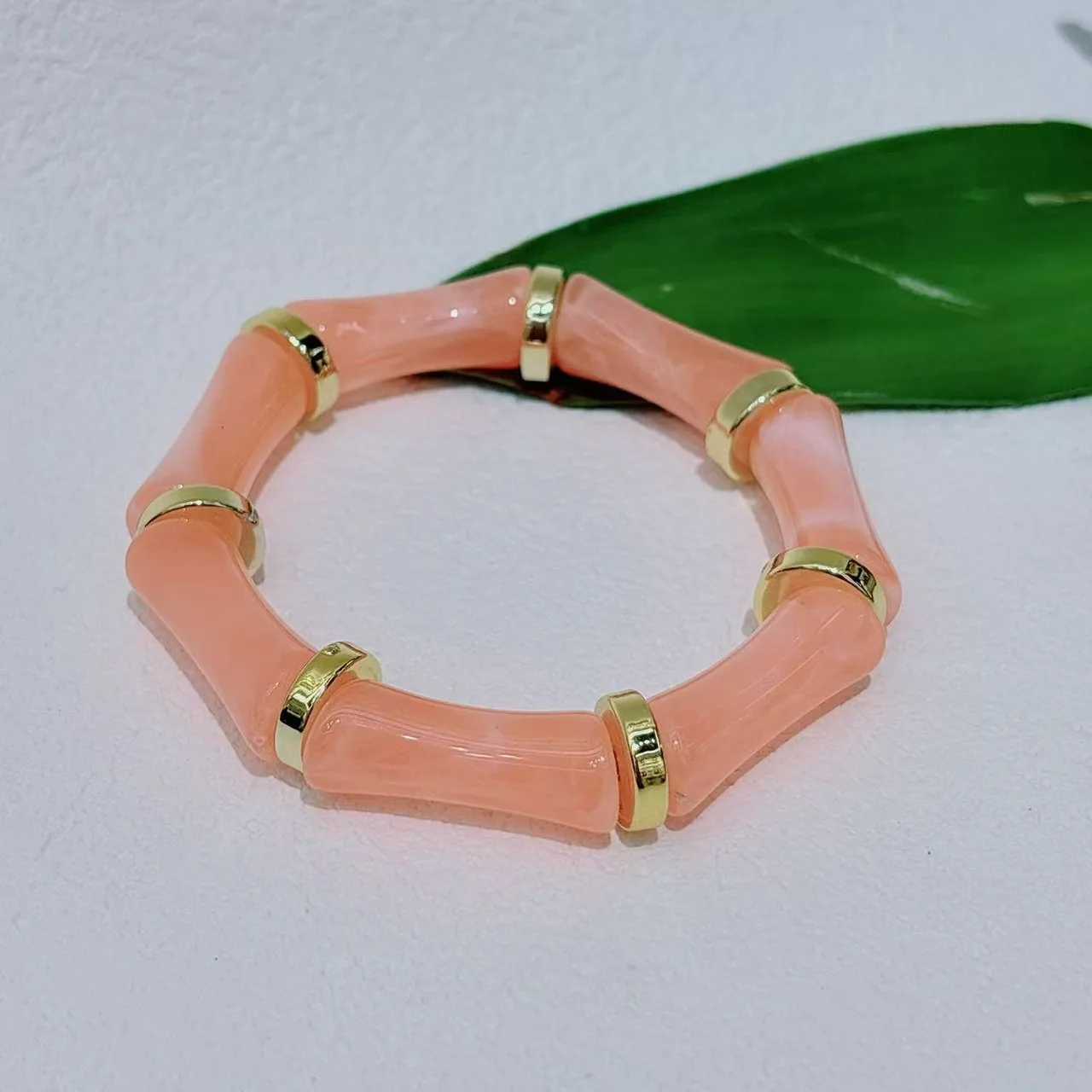 European And American Bamboo Tube Beads Women's Fashion Colored Beads Acrylic Bracelet - Orange - View 1