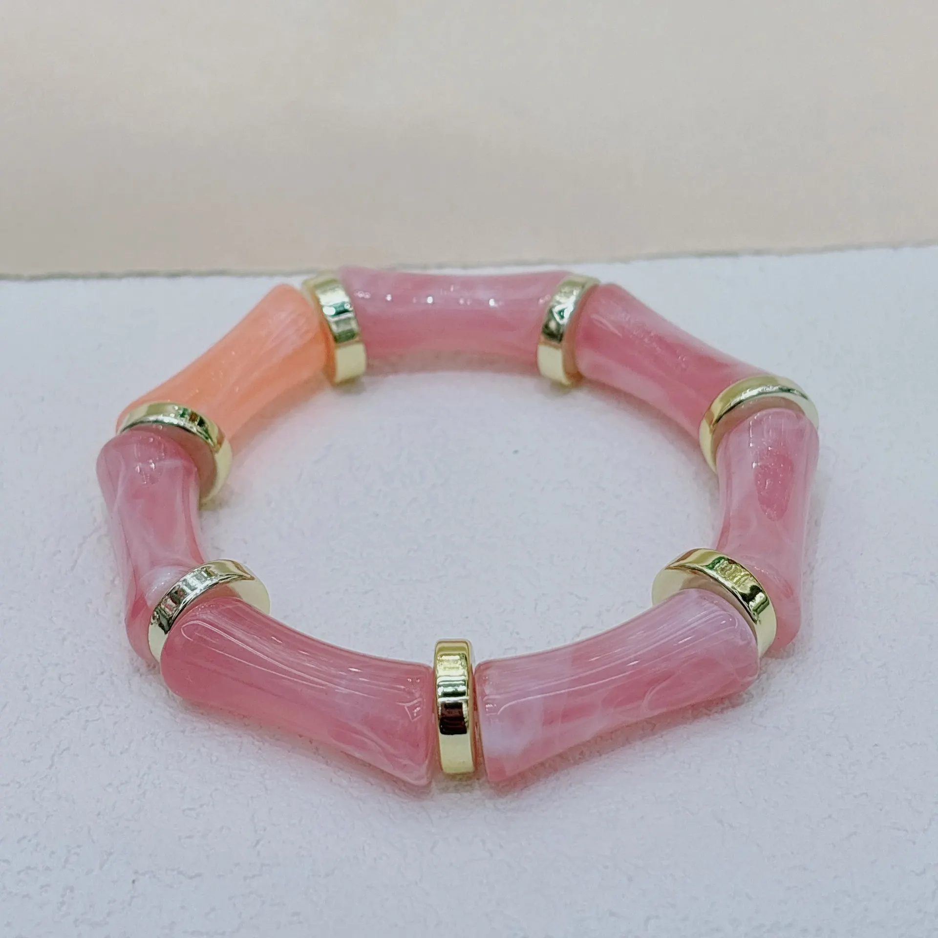 European And American Bamboo Tube Beads Women's Fashion Colored Beads Acrylic Bracelet - Pink