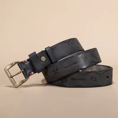 Vegetable Tanned Leather Top Layer Leather Brass Buckle Belt Men Mx036 Black - Shop at LoveMi