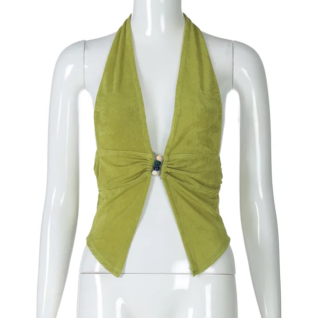 European And American Pure Color Halter Tight Vest Fashion Green - Shop at LoveMi
