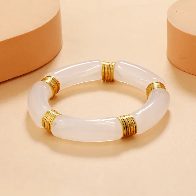 Acrylic Curved Bamboo Tube Multi color Vintage Marbling Bracelet 2Style - Shop at LoveMi