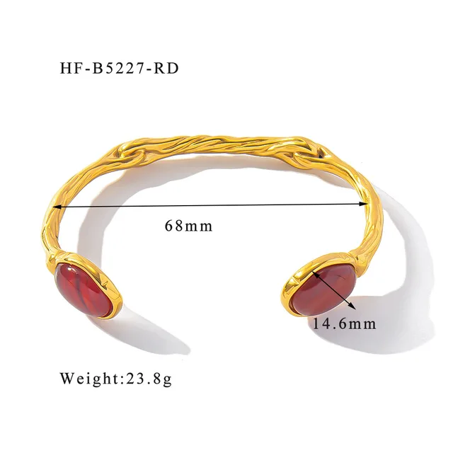 Retro Titanium Steel Plated 18K Bilateral Oval Color Natural Stone Open Irregular Adjustable Bracelet Style 2 - Shop at LoveMi