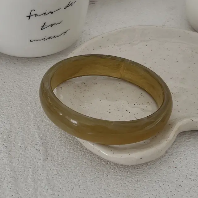 Wide Bracelet Women's Design Widened Geometric Ring Retro Large Bracelet Light Olive Green - Shop at LoveMi