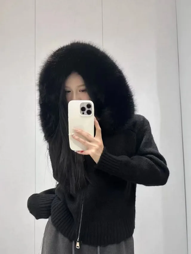 Shirt Small Imitation Fox Fur Collar Coat Women's Sweater Black - Shop at LoveMi