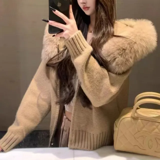 Shirt Small Imitation Fox Fur Collar Coat Women's Sweater Camel - Shop at LoveMi