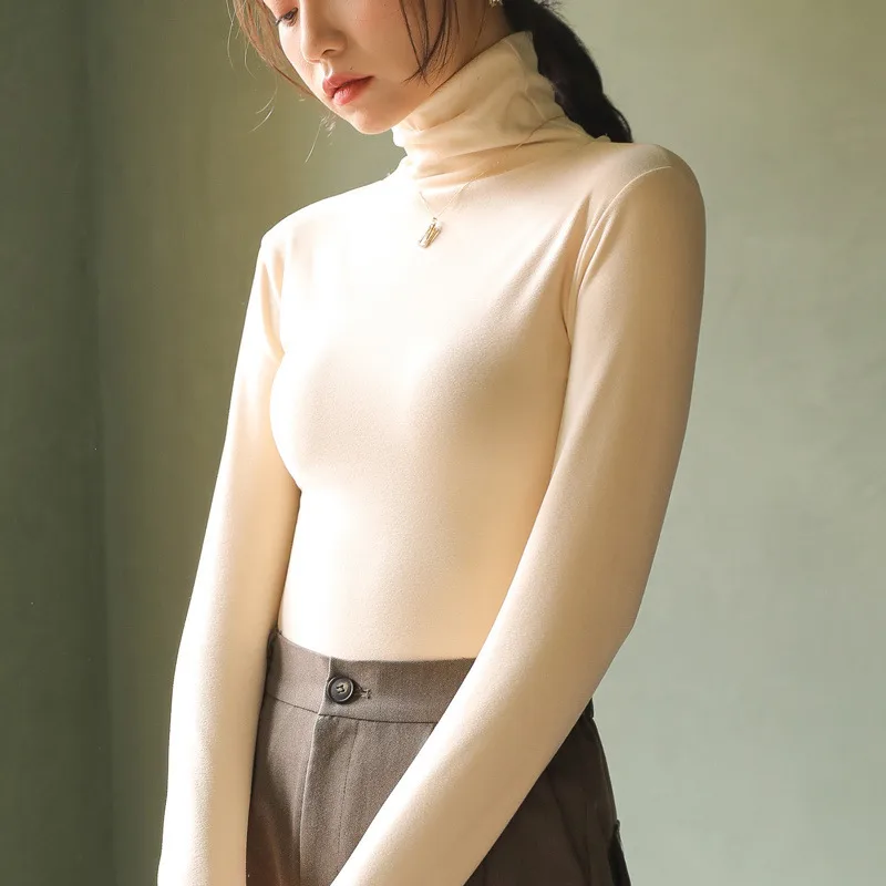 Double-sided Dralon Heaps Collar Bottoming Shirt For Women - Apricot - View 1