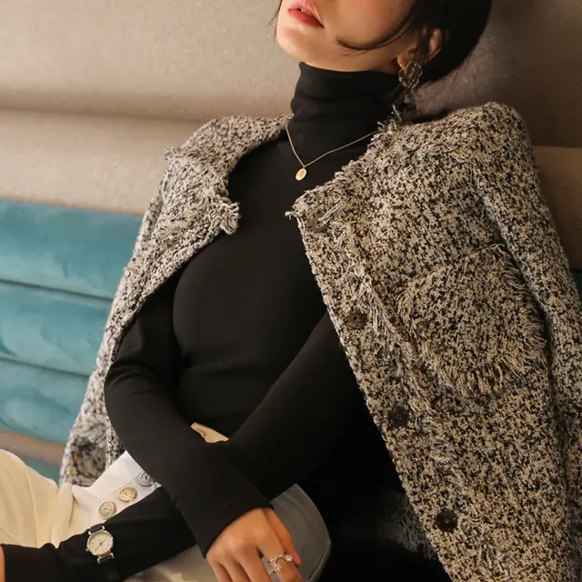 Double sided Dralon Heaps Collar Bottoming Shirt For Women Black - Shop at LoveMi