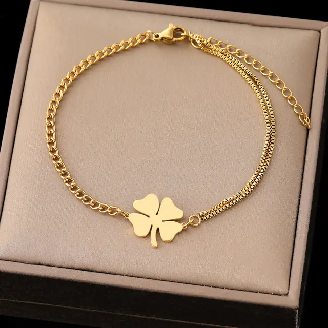 Creative Personality Retro Love Clover Titanium Steel Bracelet Gold - Shop at LoveMi
