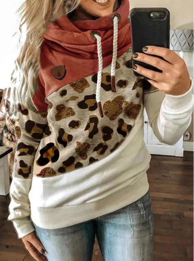 Printed stitching hooded fleece loose sweatshirt Orange - Shop at LoveMi