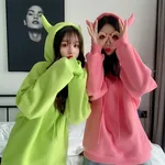 Hooded loose sweatshirt with horns - Green