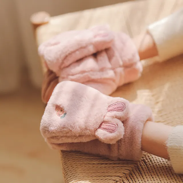 Gloves girl winter plus velvet student cute Korean version Pink - Shop at LoveMi