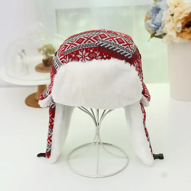Warm ear protection trendy knitted snowflake Red - Shop at LoveMi