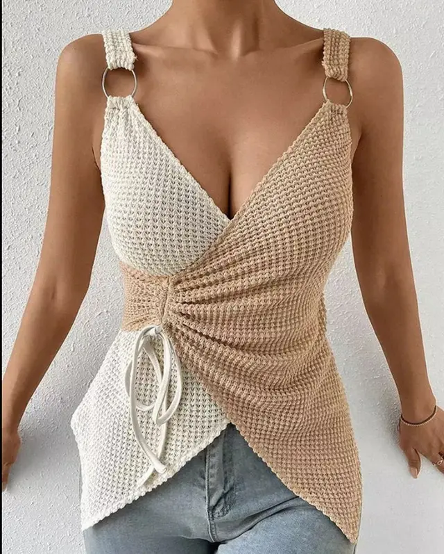 Cool Women's Vest Two shoulder Color Matching Sling Beige - Shop at LoveMi