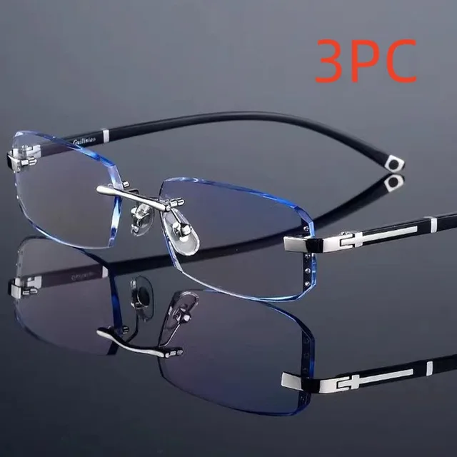 Diamond Rimmed Frameless Reading Glasses Blue Piece 3Pc - Shop at LoveMi