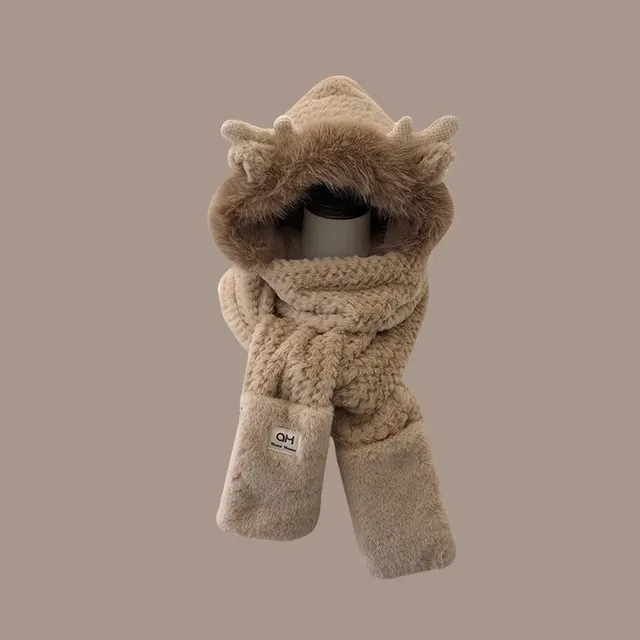Women's Warm keeping And Cold proof Three piece Hat Scarf Gloves Khaki Threepiece Set - Shop at LoveMi