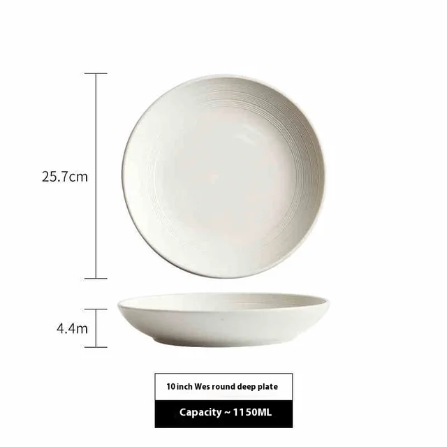 Round Ceramic Plate Household High Sense 10 Inch White - Shop at LoveMi