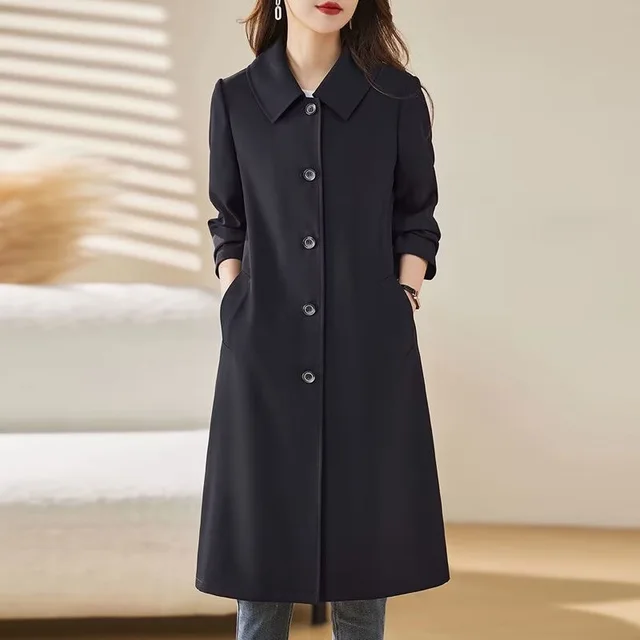 Mid Length Spring And Autumn New Versatile Trench Thin Coat Black With Lining - Shop at LoveMi