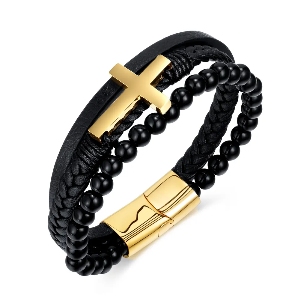 Fashion Handmade Braided Bracelet Vintage Cross Bracelet - Gold