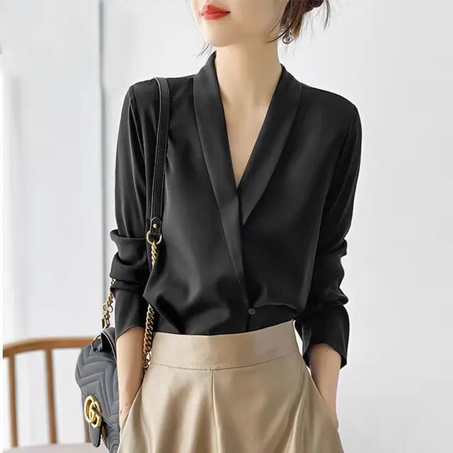 Long Sleeve Temperament Commute Suit Collar Professional Top Black - Shop at LoveMi