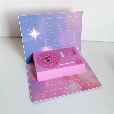 Phonograph Birthday Gift Creative Stereoscopic Greeting Cards Blue And Purple Recordable - Shop at LoveMi
